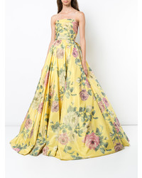 Marchesa Strapless Floral Print Gown
