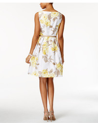 Jessica Howard Belted Floral Print Fit Flare Dress And Cardigan