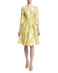 Zac Posen Floral 34 Sleeve Fit  Flare Dress Lemon Daisy