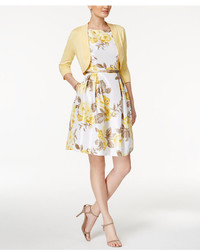 Jessica Howard Petite Floral Print Fit Flare Dress And Sweater Shrug
