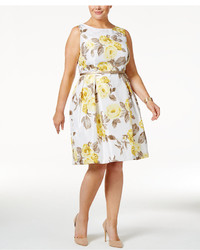 Jessica Howard Plus Size Floral Print Fit Flare Dress And Shrug Sweater