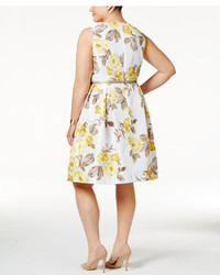Jessica Howard Plus Size Floral Print Fit Flare Dress And Shrug Sweater