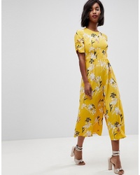 ASOS DESIGN Asos Tea Jumpsuit With Ruched Sleeve In Floral Print Floral