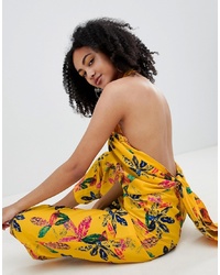 ASOS MADE IN Kenya X 2manysiblings High Neck Frill Jumpsuit In Yellow Floral