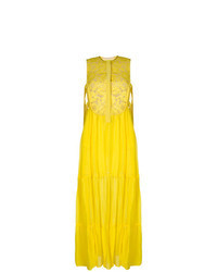 Yellow Floral Lace Evening Dress