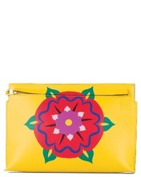 Loewe Floral Marquetry Calfskin Leather Clutch Yellow