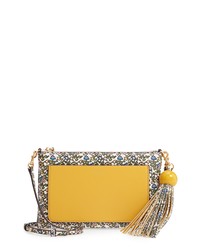 Yellow Floral Leather Crossbody Bag