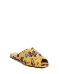 Yellow Floral Leather Flat Sandals