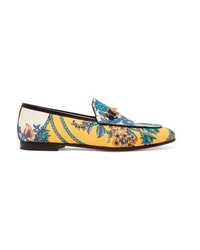 Yellow Floral Leather Loafers