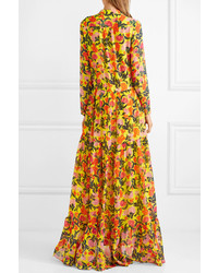 Saloni Alexia Tiered Floral Print Silk Chiffon Maxi Dress
