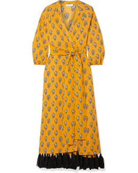 Rhode Lena Tasseled Printed Cotton Voile Wrap Maxi Dress