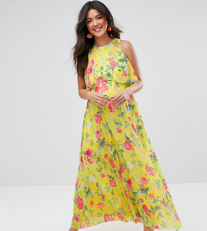 pleated floral maxi dress