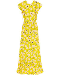 Rochas Ruffled Floral Print Silk Maxi Dress