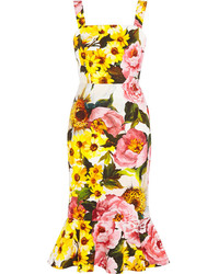 Dolce & Gabbana Floral Print Textured Stretch Cotton Dress