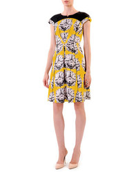 Mantu Cap Sleeve Floral Full Skirt Dress Yellow