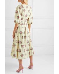 Emilia Wickstead Pleated Floral Print Cotton Midi Dress