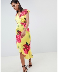 ASOS DESIGN Plunge And Cut Out Midi Dress In Bright Floral Print