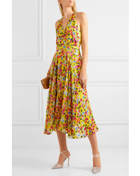Saloni Rita Wrap Effect Floral Print Devor Chiffon Midi Dress