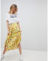 ASOS DESIGN Midi Tea Skirt In Yellow Floral Print Floral