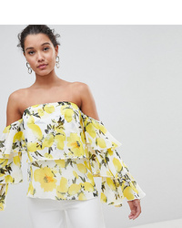 PrettyLittleThing Floral Ruffle Sleeve Top