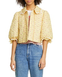 Anna Sui Butterfly Quilted Rosebuds Print Crop Jacket