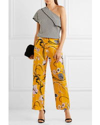 Emilio Pucci Floral Print Silk Twill Straight Leg Pants Marigold