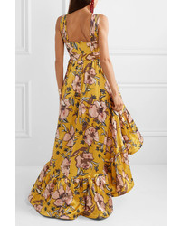 Silvia Tcherassi Bgula Asymmetric Floral Print Satin Maxi Dress