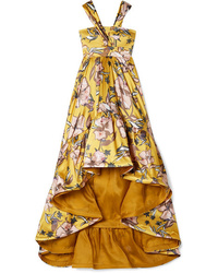 Silvia Tcherassi Bgula Asymmetric Floral Print Satin Maxi Dress