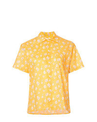 Yellow Floral Short Sleeve Button Down Shirt