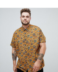 ASOS DESIGN Plus Regular Mustard Paisley Printed Shirt In Viscose