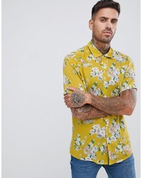ASOS DESIGN Regular Fit Floral Shirt In Mustard