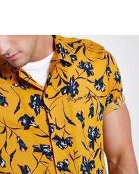 River Island Yellow Floral Short Sleeve Casual Shirt