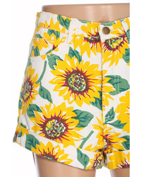 Romwe Sunflower Print High Waist Denim Shorts