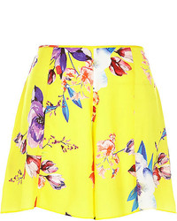 River Island Yellow Satin Floral Print Shorts