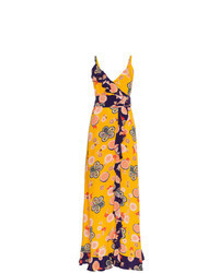 Yellow Floral Silk Evening Dress
