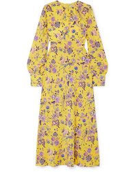 Yellow Floral Silk Maxi Dress