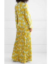 Valentino Pleated Printed Silk De Chine Maxi Dress