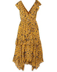Yellow Floral Silk Midi Dress