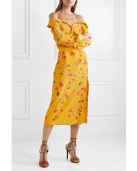 Altuzarra Adele Cold Shoulder Cutout Floral Print Silk De Chine Midi Dress