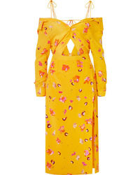 Altuzarra Adele Cold Shoulder Cutout Floral Print Silk De Chine Midi Dress