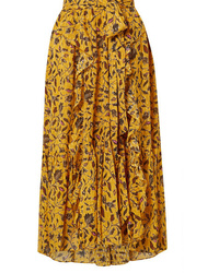 Yellow Floral Silk Midi Skirt