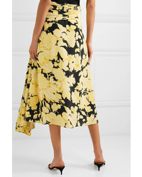 Stine Goya Lilly Draped Floral Print Silk Midi Skirt