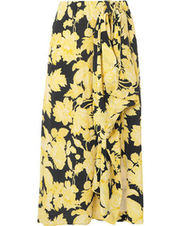 Stine Goya Lilly Draped Floral Print Silk Midi Skirt