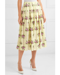 Emilia Wickstead Pleated Floral Print Silk De Chine Midi Skirt