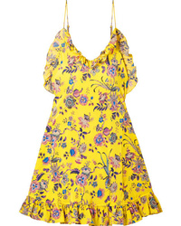 Yellow Floral Silk Shift Dress