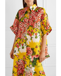Carolina Herrera Oversized Floral Print Silk Organza Shirt