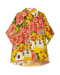 Carolina Herrera Oversized Floral Print Silk Organza Shirt