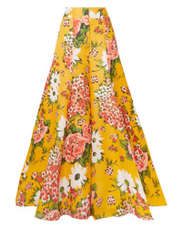 Carolina Herrera Floral Print Silk Organza Wide Leg Pants