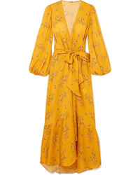Yellow Floral Silk Wrap Dress