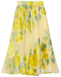 Lela Rose Floral Fil Coup Organza Midi Skirt Bright Yellow